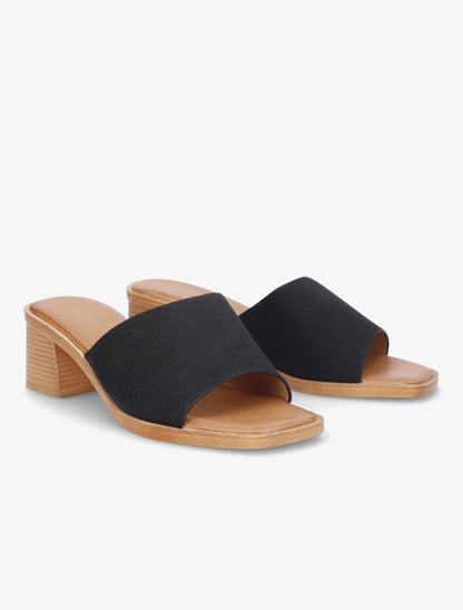 Mules en simili effet toile - Noir - 4