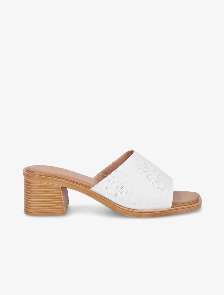 Mules en simili effet toile - Blanc - 1