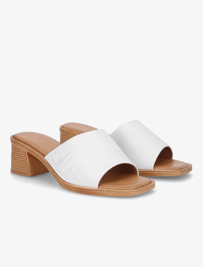 Mules en simili effet toile - Blanc - 4