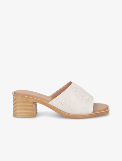 Mules en simili effet toile - Beige - 1