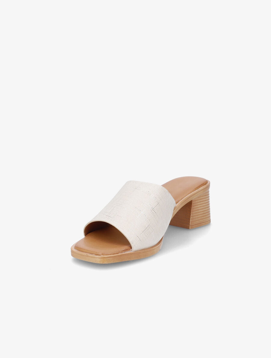 Mules en simili effet toile - Beige - 3