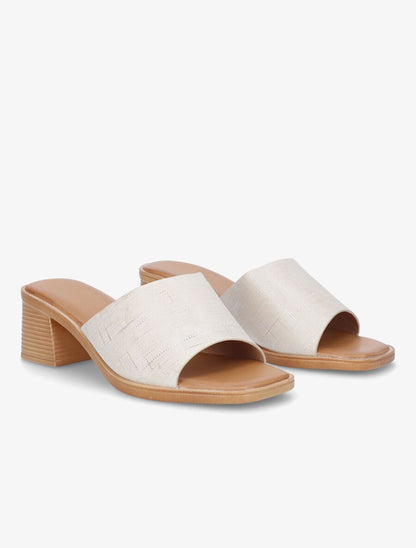 Mules en simili effet toile - Beige - 4