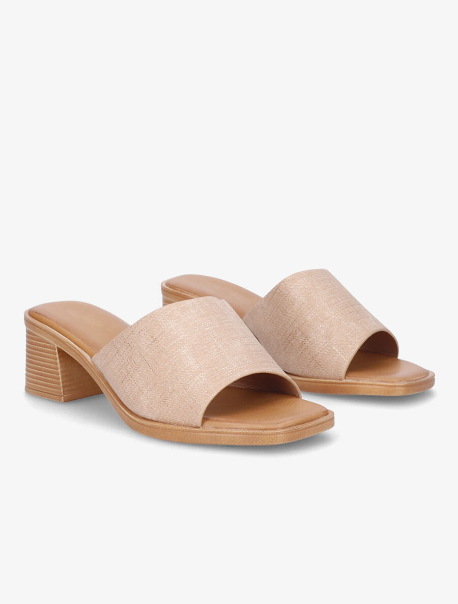 Mules en simili effet toile - Nude - 4