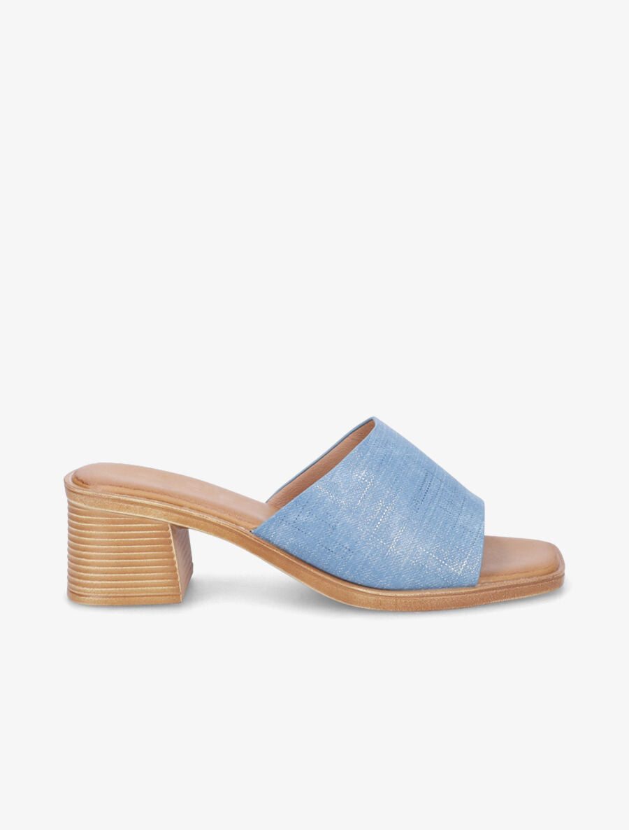 Mules en simili effet toile - Bleu - 5