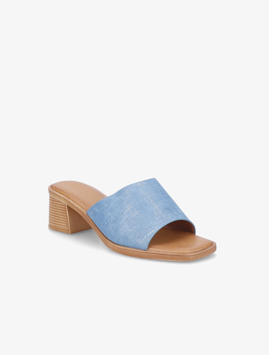 Mules en simili effet toile - Bleu - 2