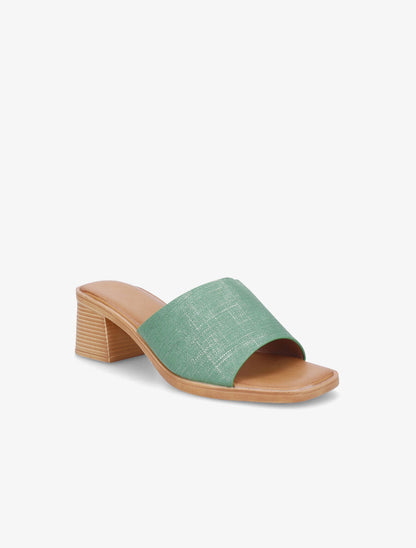Mules en simili effet toile - Vert - 2