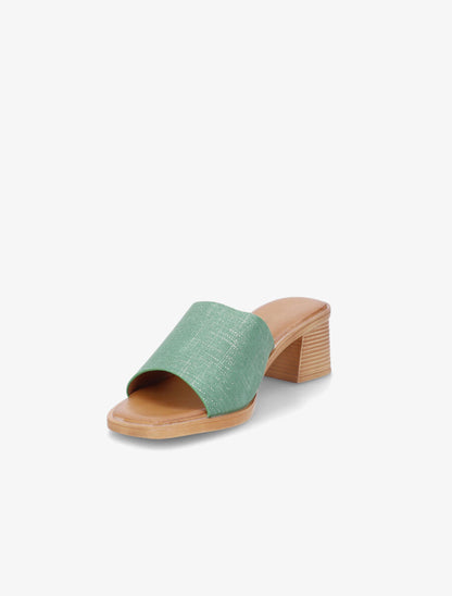 Mules en simili effet toile - Vert - 3