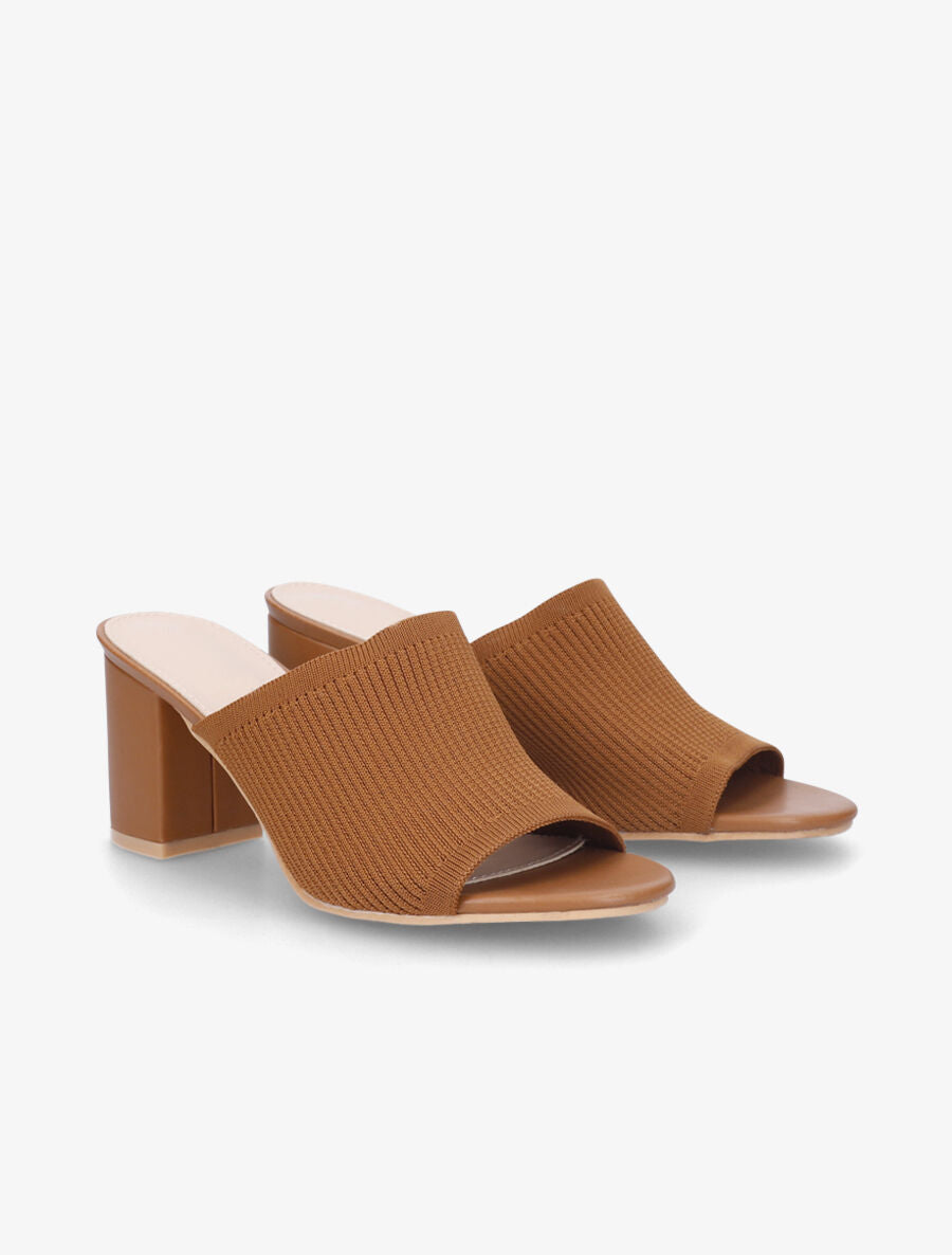 Mules basiques en tissu - Camel - 4