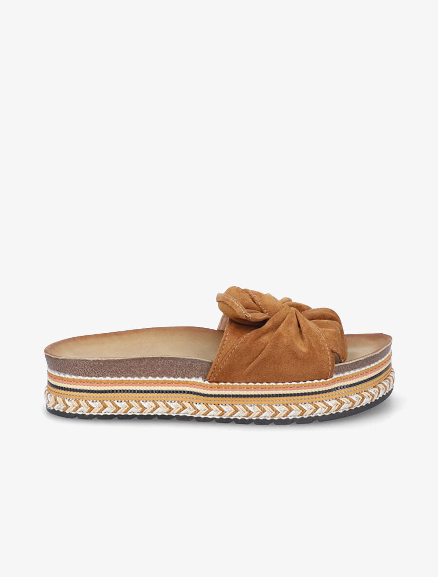 Claquettes torsadées en suédine - Camel - 1