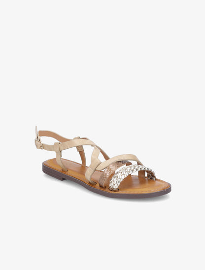 Nu-pieds croisés à tresse - Beige - 2