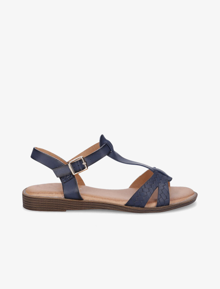 Nu-pieds en T en simili texturé - Marine - 1