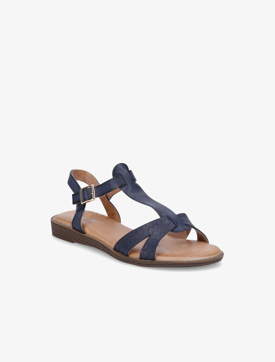 Nu-pieds en T en simili texturé - Marine - 2