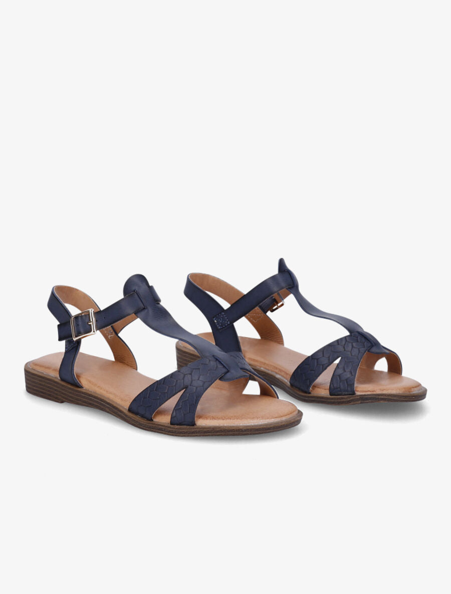 Nu-pieds en T en simili texturé - Marine - 4
