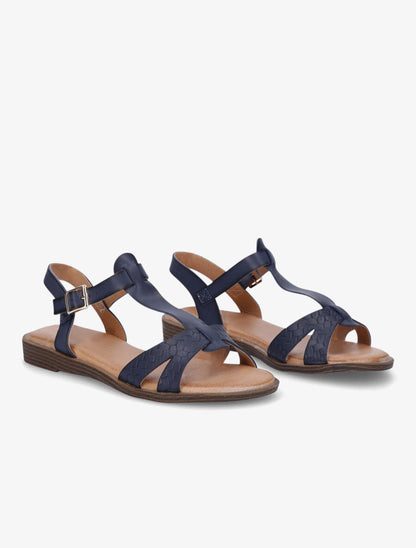 Nu-pieds en T en simili texturé - Marine - 4