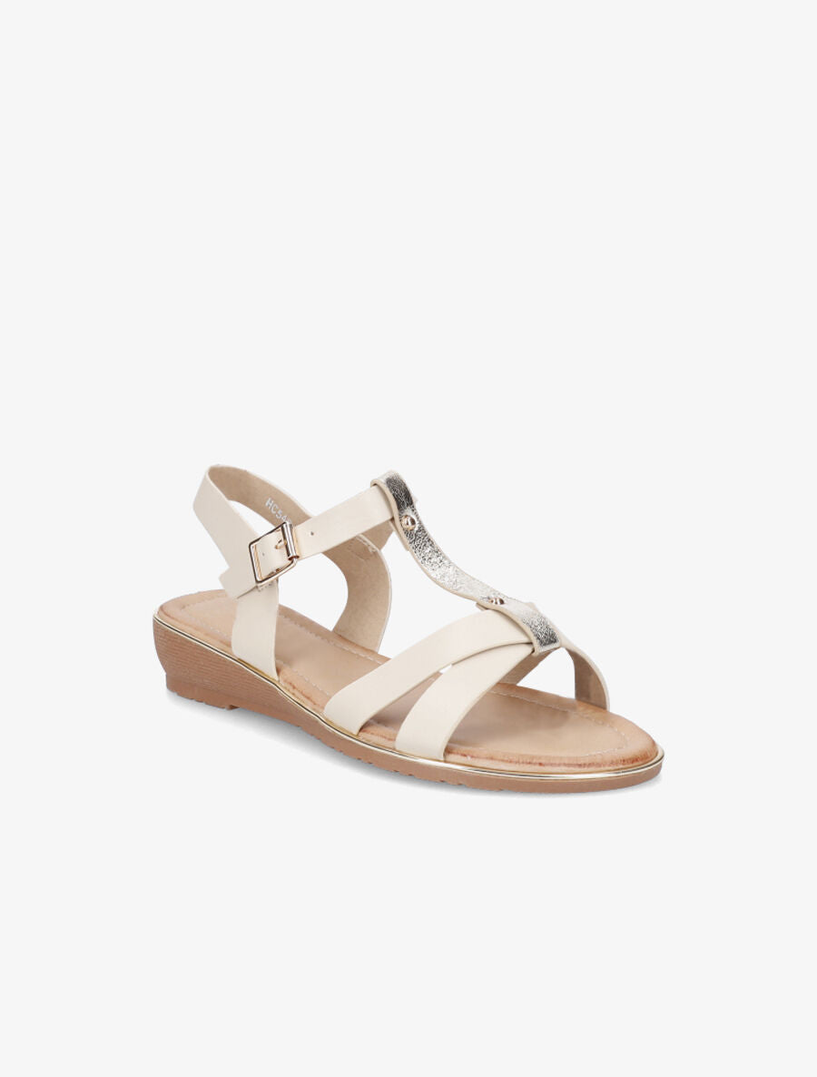 Sandales semi-compensées à bride en T - Beige - 2