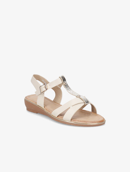 Sandales semi-compensées à bride en T - Beige - 2
