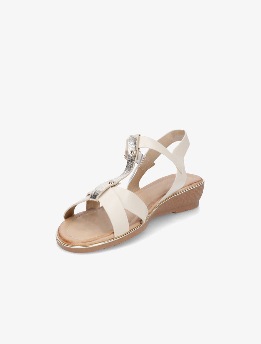 Sandales semi-compensées à bride en T - Beige - 3