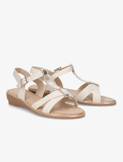 Sandales semi-compensées à bride en T - Beige - 4