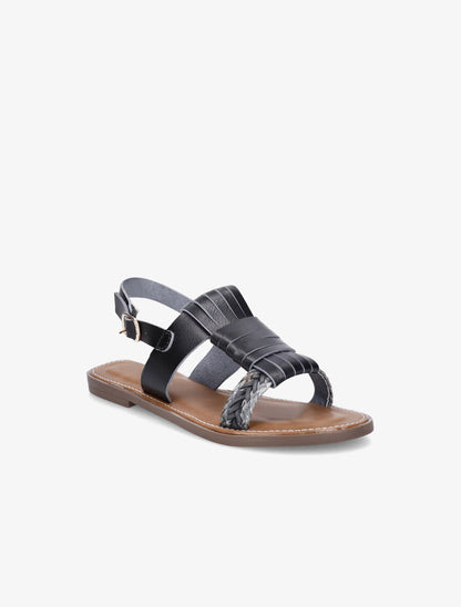 Nu-pieds à tresse en raphia - Noir - 2