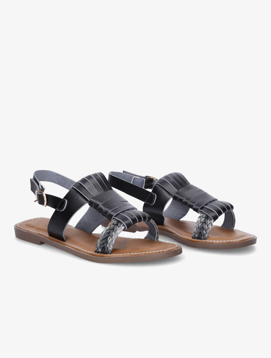 Nu-pieds à tresse en raphia - Noir - 4