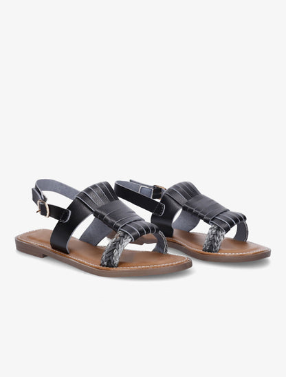Nu-pieds à tresse en raphia - Noir - 4