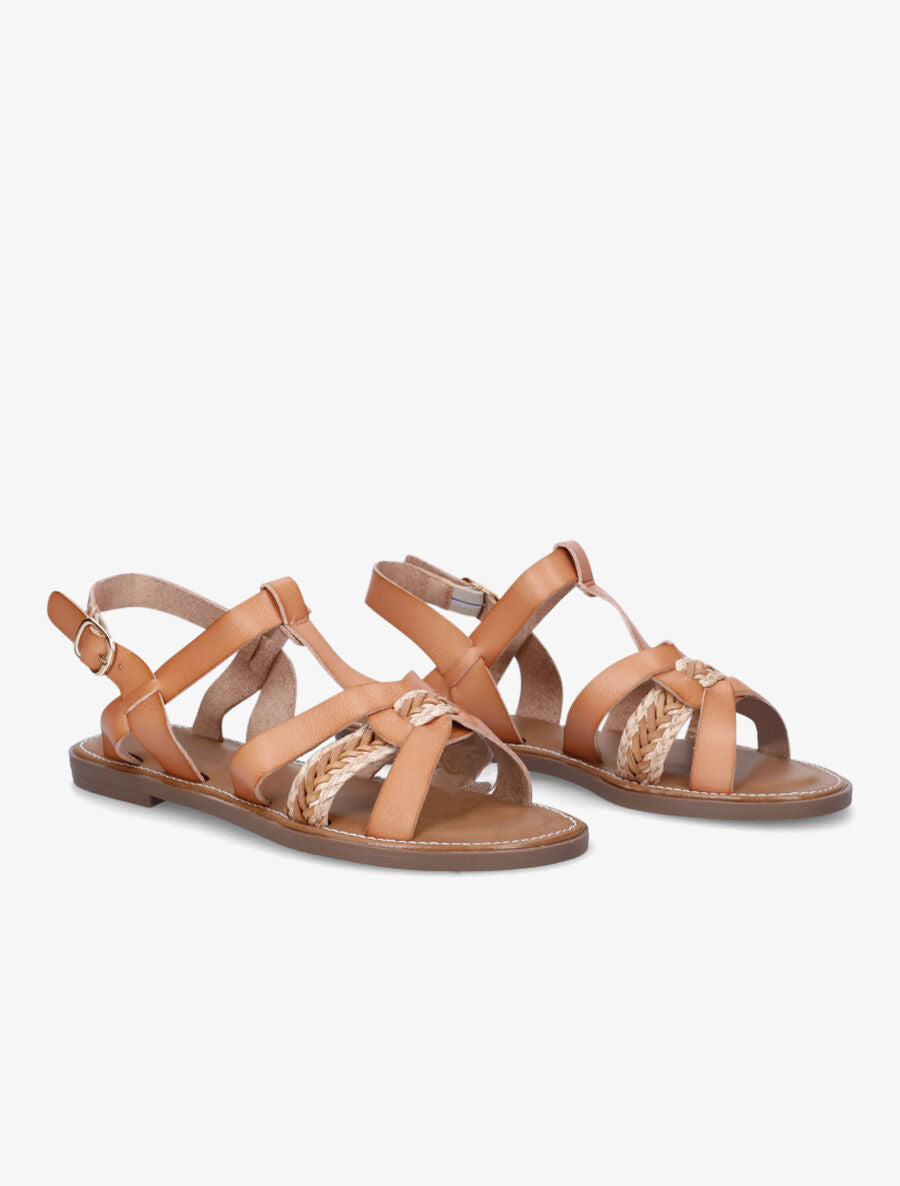 Nu-pieds en simili à tresse - Beige rosé - 4