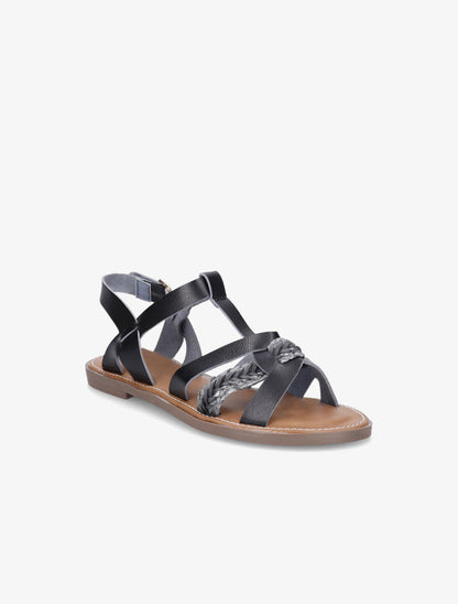 Nu-pieds en simili à tresse - Noir - 2