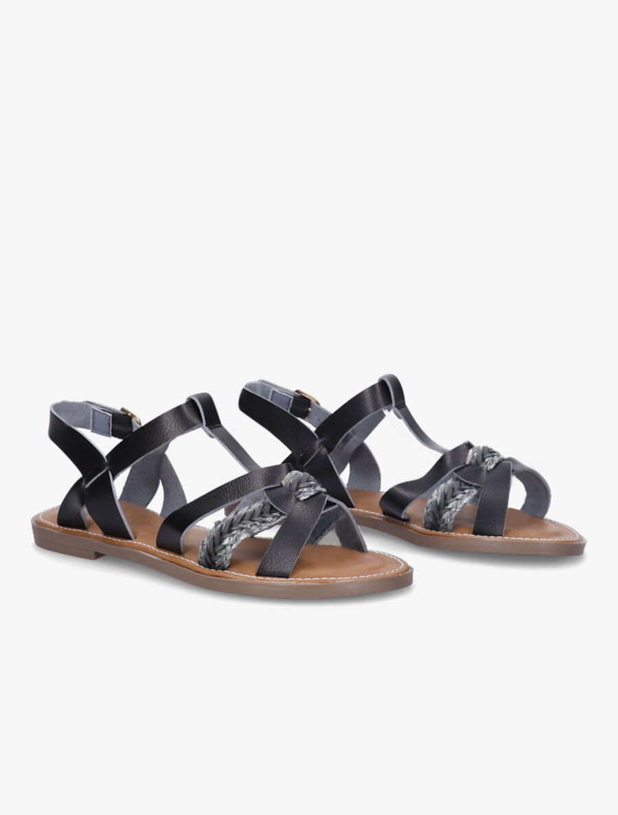 Nu-pieds en simili à tresse - Noir - 4