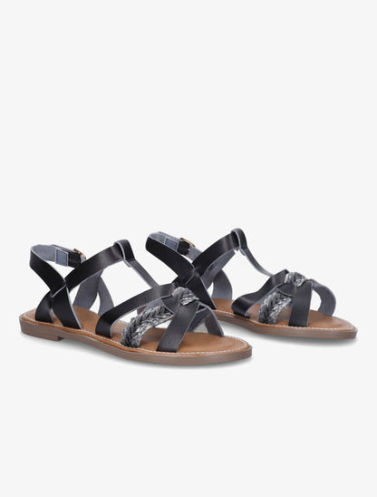 Nu-pieds en simili à tresse - Noir - 4