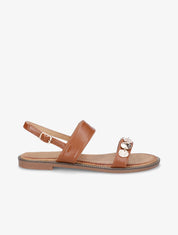 Nu-pieds en simili à empiècement bijoux - Camel - 1