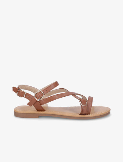 Nu-pieds en simili à brides croisées - Camel - 6