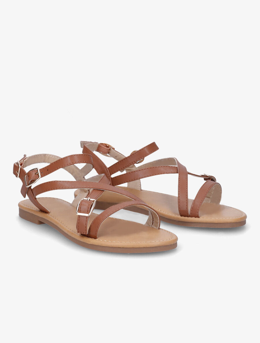 Nu-pieds en simili à brides croisées - Camel - 5