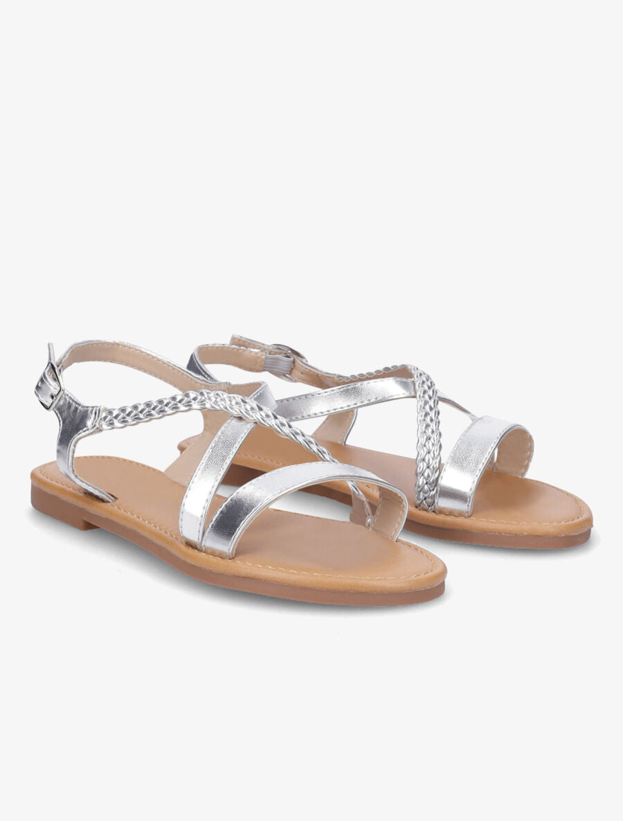 Nu-pieds en simili à bride tressée - Argent - 4