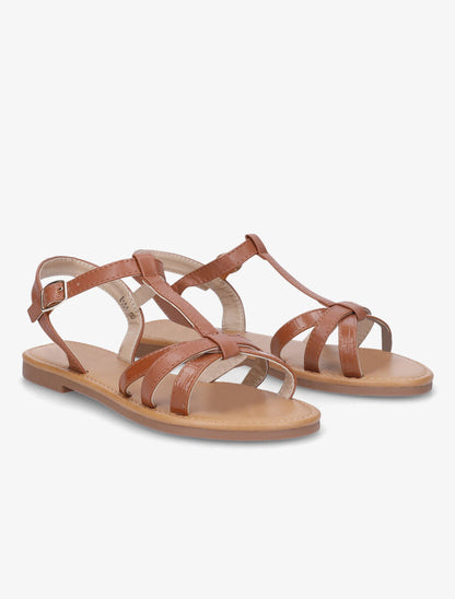 Nu-pieds croisés effet croco - Camel - 4