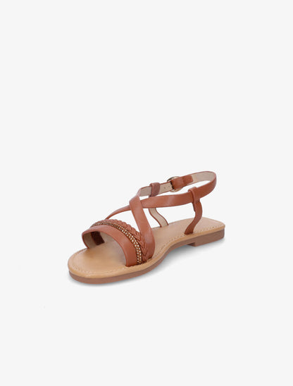 Nu-pieds en simili à bride tressée et strass - Camel - 3