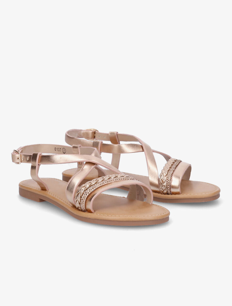 Nu-pieds en simili à bride tressée et strass - Rose gold - 4