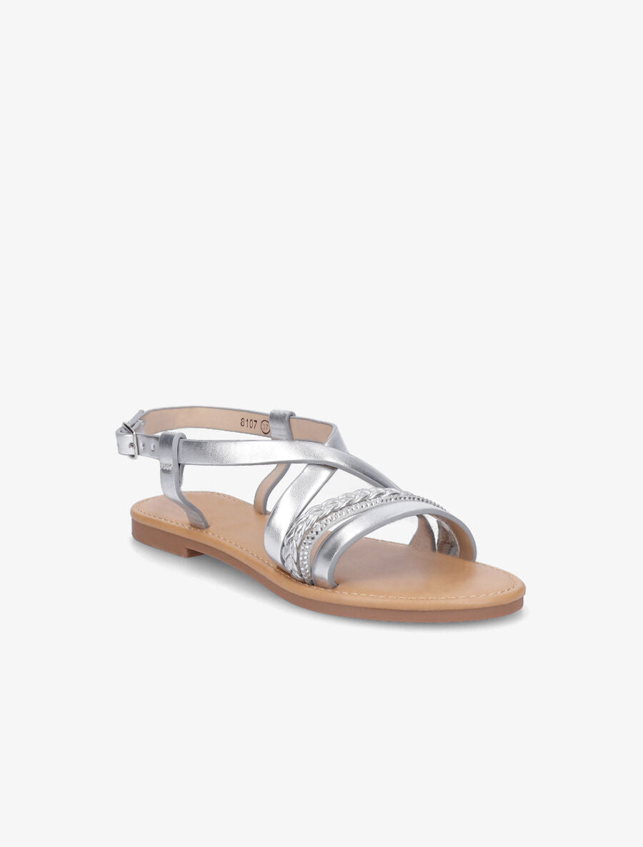 Nu-pieds en simili à bride tressée et strass - Argent - 2