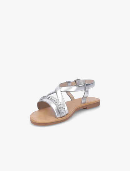 Nu-pieds en simili à bride tressée et strass - Argent - 3