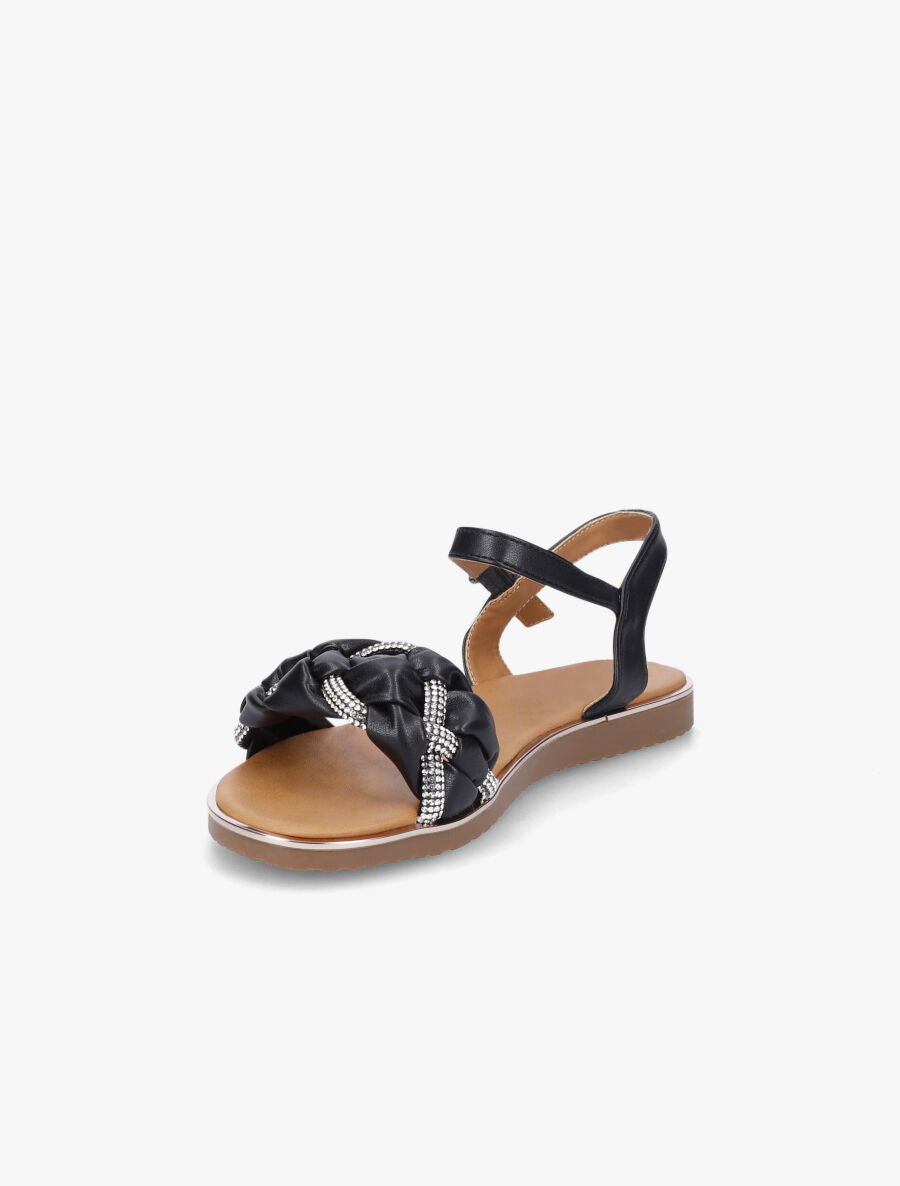 Nu-pieds en simili à bride tressée ornée de strass - Noir - 3