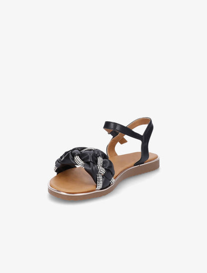 Nu-pieds en simili à bride tressée ornée de strass - Noir - 3