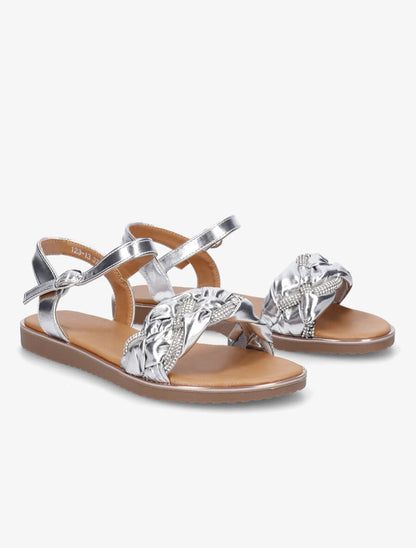 Nu-pieds en simili à bride tressée ornée de strass - Argent - 4