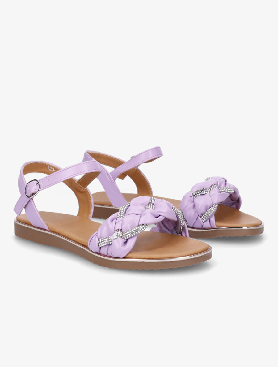 Nu-pieds en simili à bride tressée ornée de strass - Lilas - 4