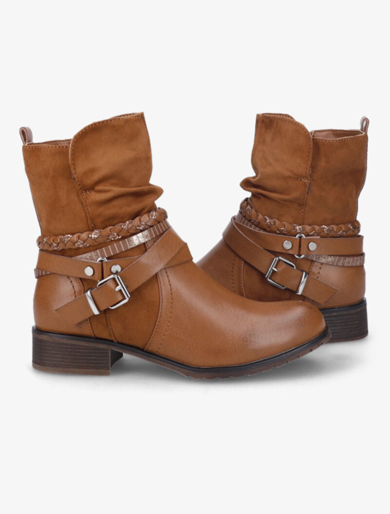 Bottines à brides stylisées - Camel - 4