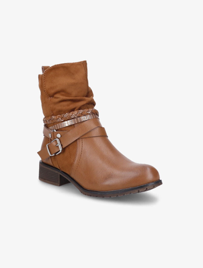 Bottines à brides stylisées - Camel - 2
