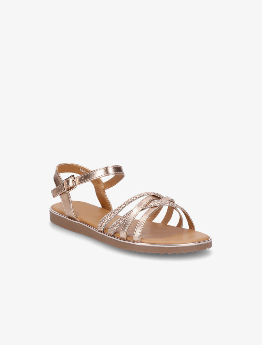 Nu-pieds brides tressées à strass - Rose gold - 2
