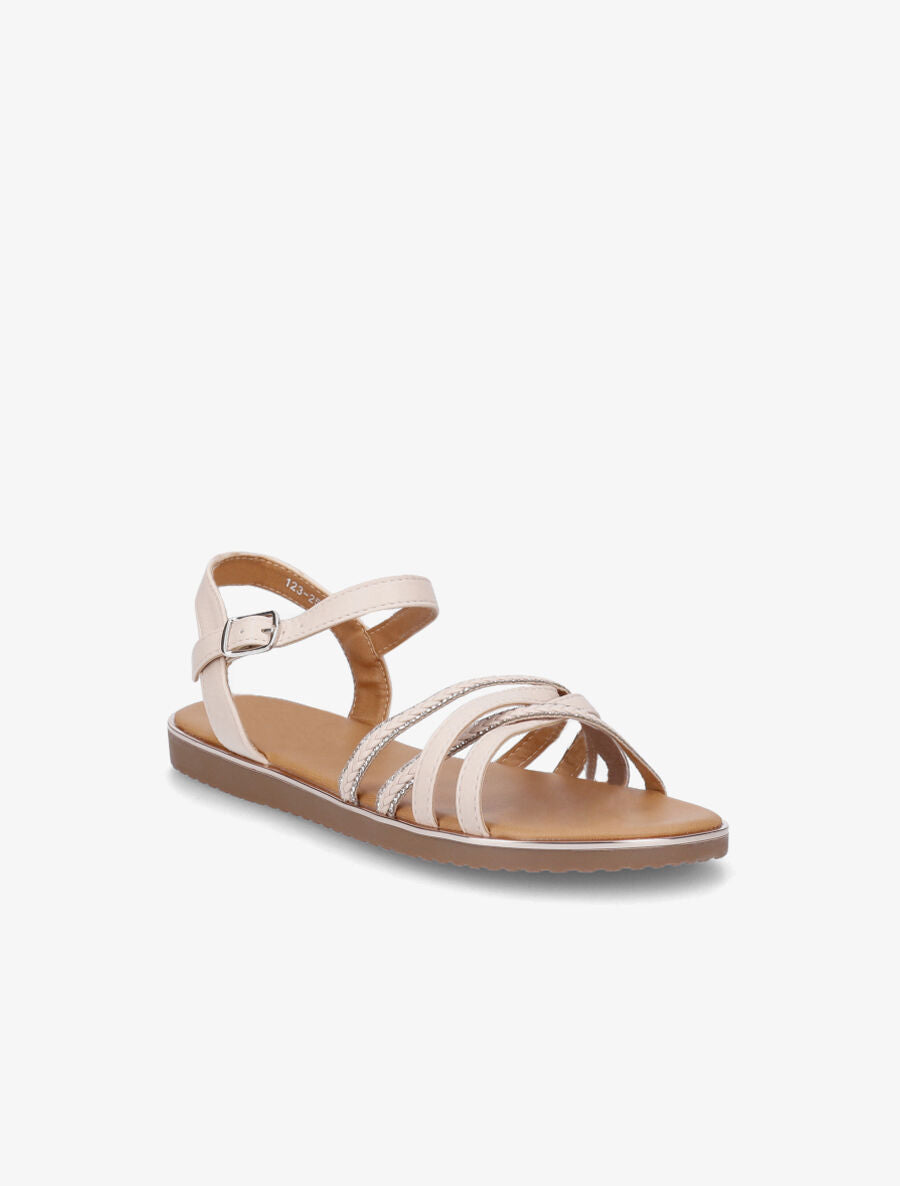 Nu-pieds brides tressées à strass - Beige - 2
