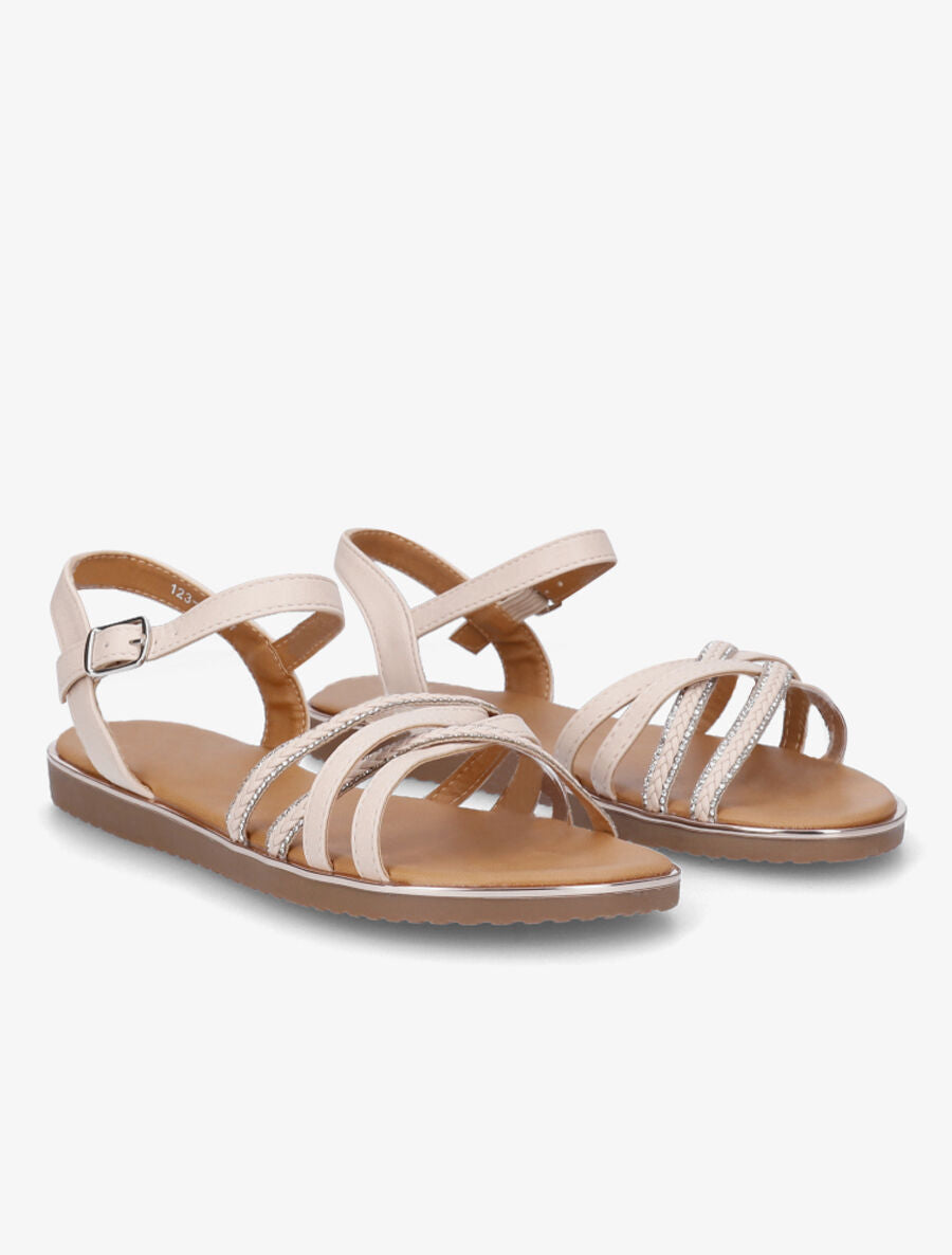 Nu-pieds brides tressées à strass - Beige - 4
