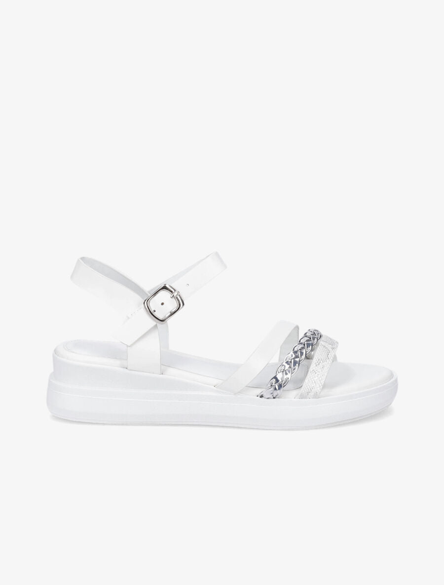 Sandales compensées triple brides fantaisies - Blanc - 5