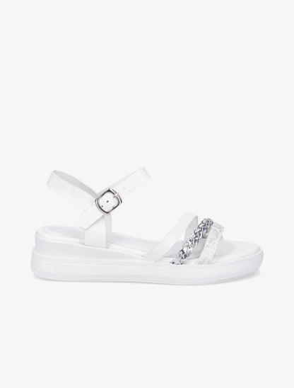 Sandales compensées triple brides fantaisies - Blanc - 5