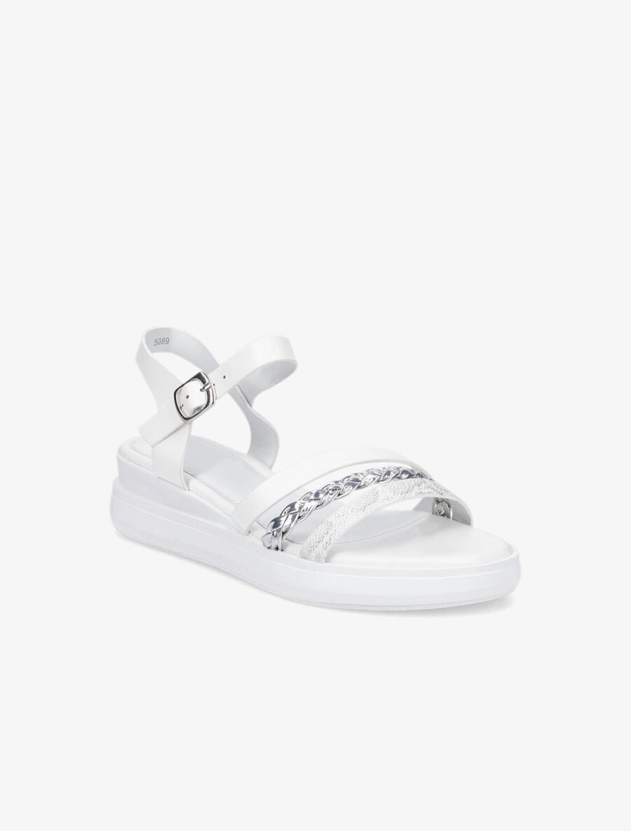 Sandales compensées triple brides fantaisies - Blanc - 2
